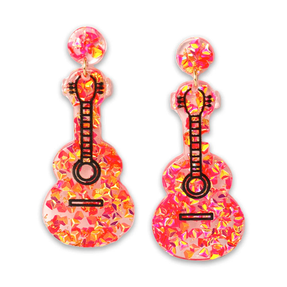 Rock On Glitter Guitar Earrings