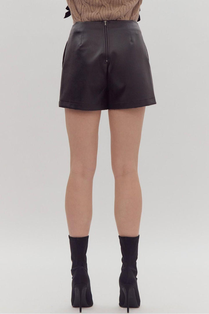 Quilted Faux Leather Skort in Black