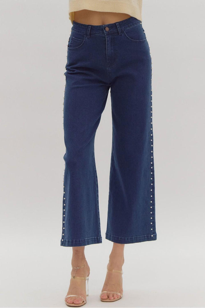 Entro Dark Denim Pants with Pearls