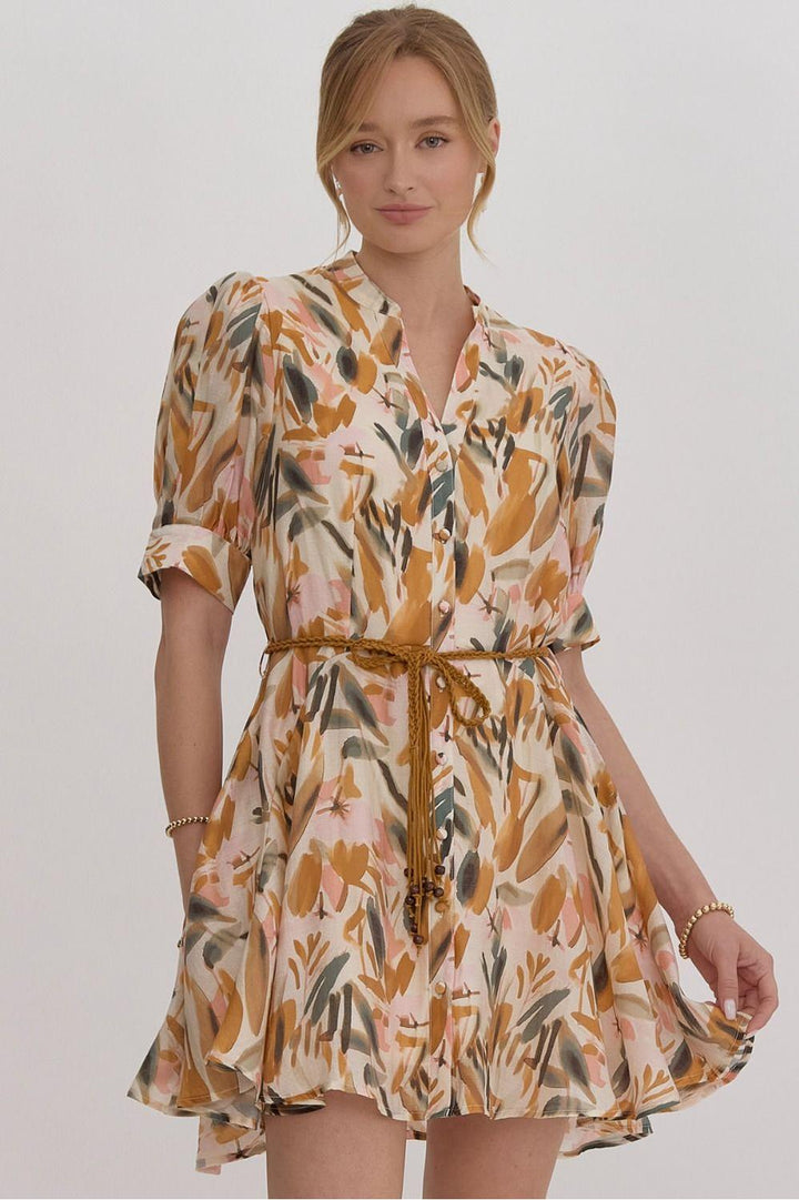 Entro Leaf Print Mini Dress