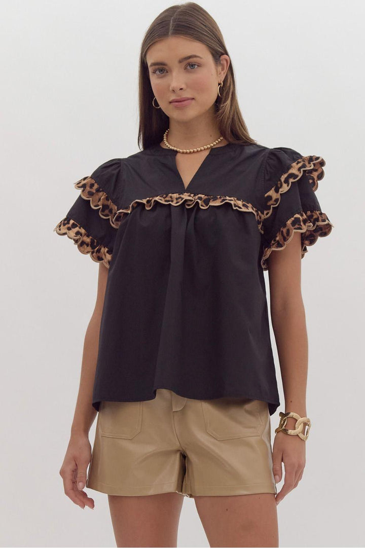 Entro Black Top with Leopard Detail