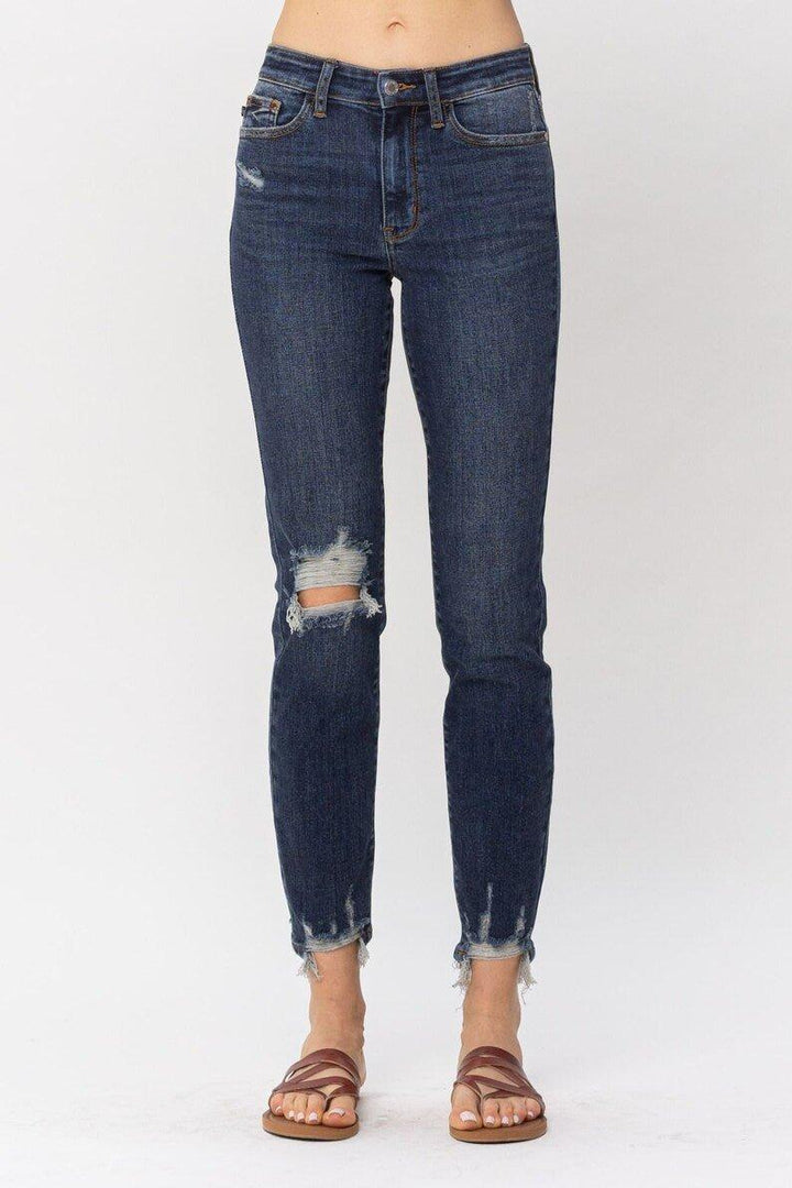 Sassy Mid Rise Relaxed Fit Chopped Hem Jeans - Vintage Dragonfly Boutique